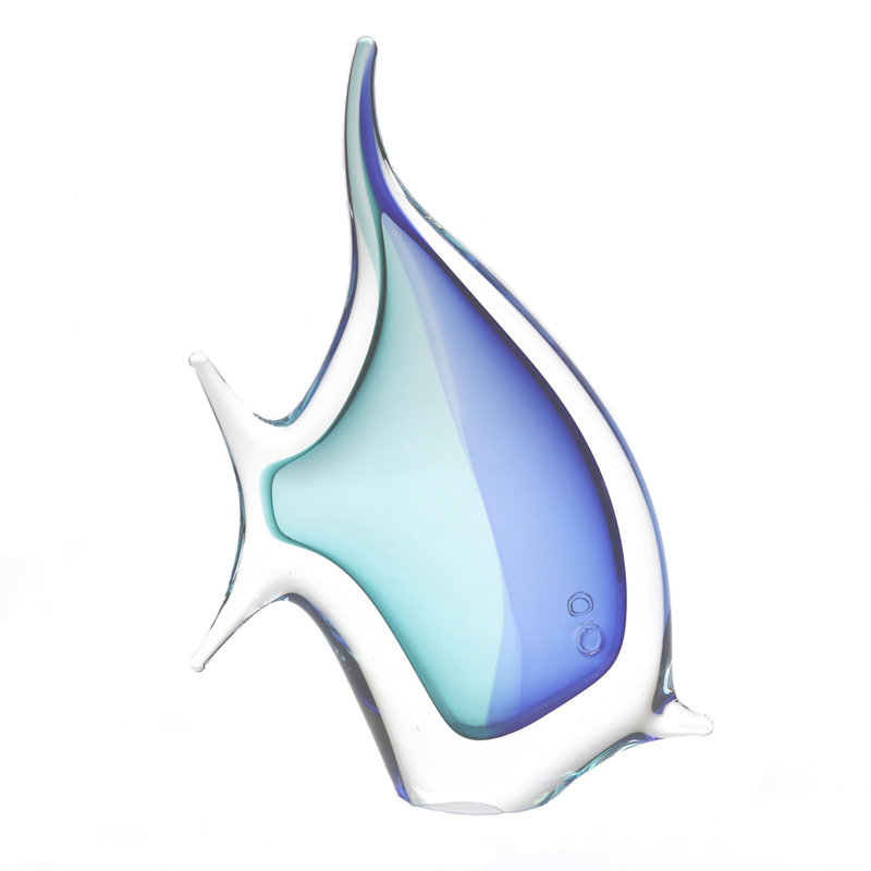 Murano Glass Design Tropical Fish, 13" H x 7.5" W x 3" D, Aqua Blue