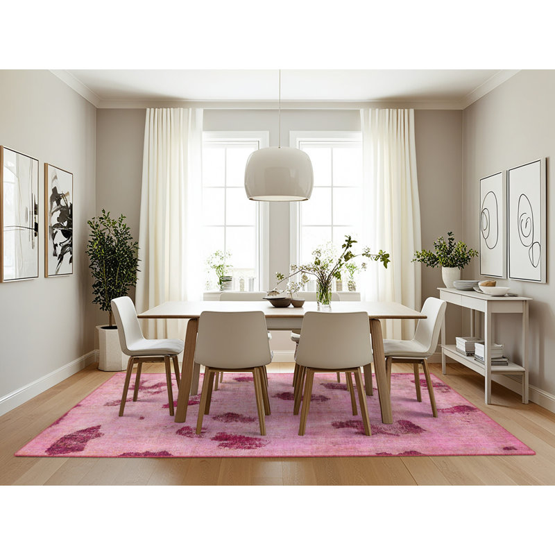 Tapis rose en laine Power Loom, Rectangle 7 pi x 10 pi