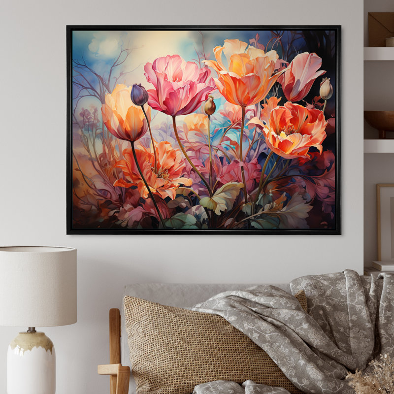 Tapisserie «Meadow Tulip» sur toile, H 16 po x l 32 po x P 1 po, Cadre flottant noir