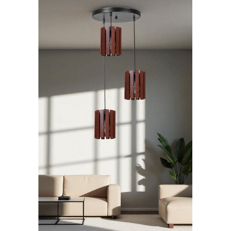 Lustre, Noyer / noir, 3 niveaux, Trois lumières