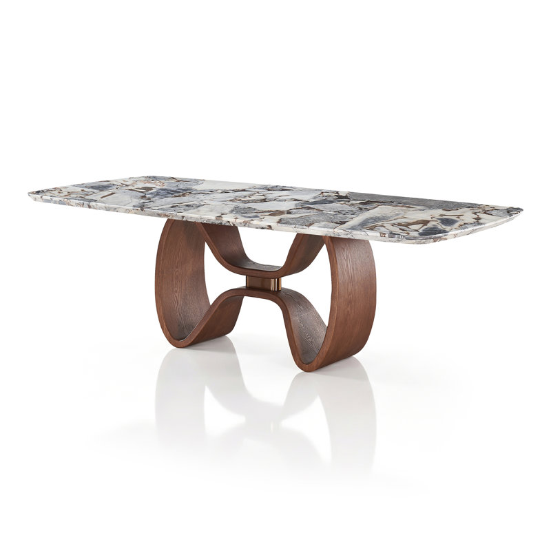 Table de salle à manger rectangulaire en pierre frittée Premier, Gris/beige