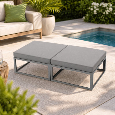 Outdoor Aluminum Patio Ottoman with 5'' Thick Cushion(Set of 2)
