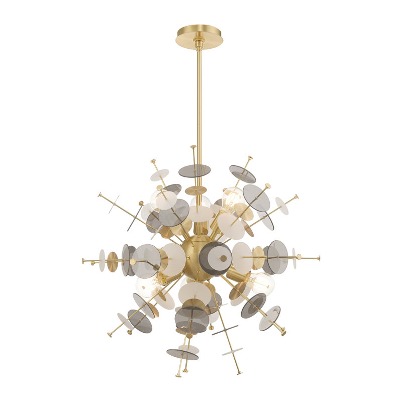 Lustre sphérique spoutnik 6 lumières Nichalaus, H 38 po x l 30 po x P 30 po, Laiton satiné
