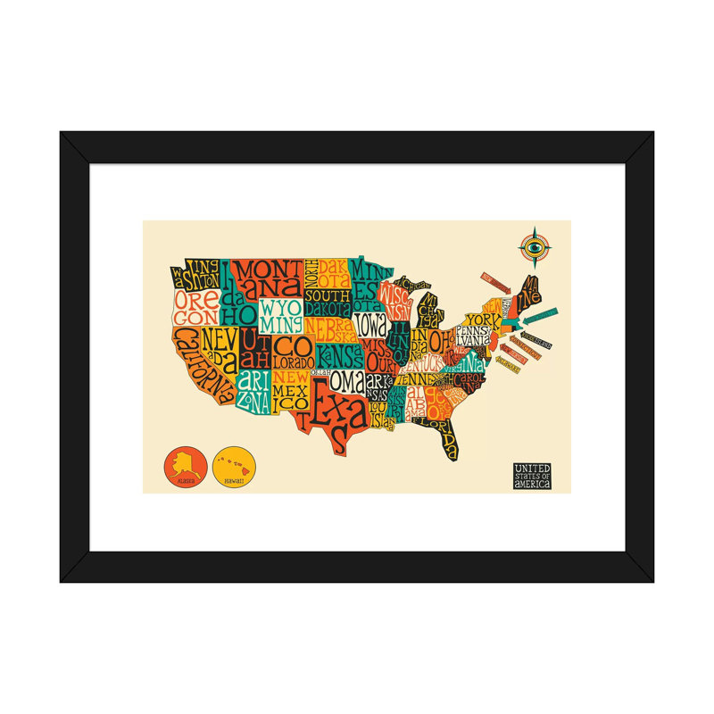Décoration murale pour enfants U.S.A, H 16 po x l 24 po x P 1 po, Black Framed Fine Art Paper