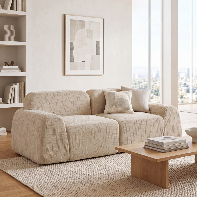 2 Seater Chenille Sofa, Light Khaki