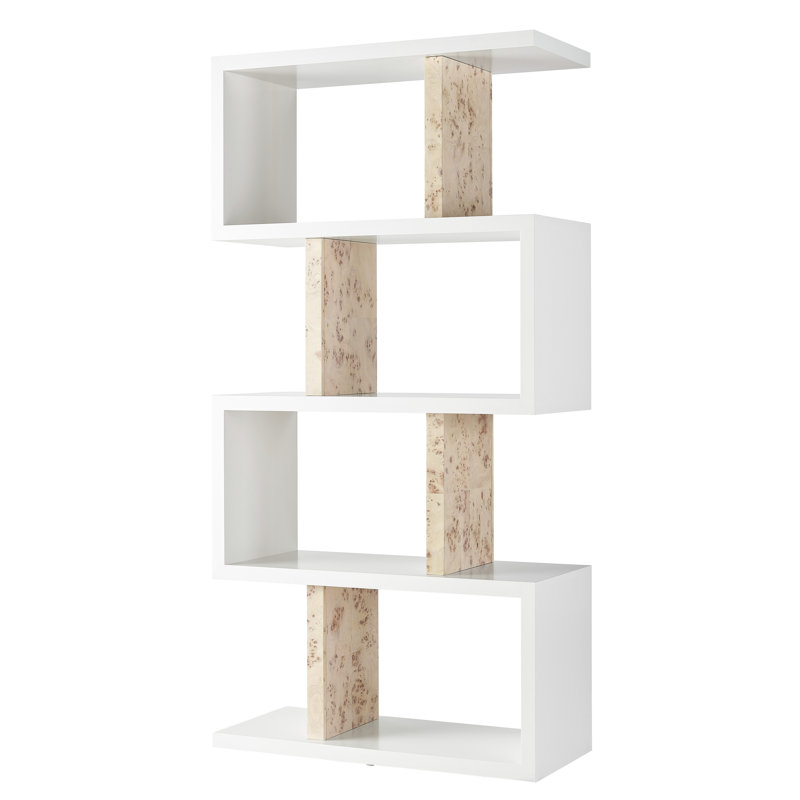 42" White and Beige Modern Etagere with Burl Dividers
