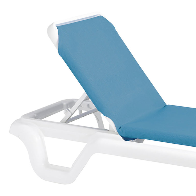 Grosfillex Marina 78" Long Reclining Chaise, Sky Blue/White