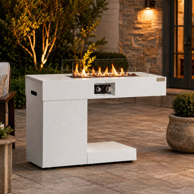 Table de foyer d'extérieur au propane de 40,2 po de largeur avec 40 000 BTU de Castleman, pare-vent en verre, réservoir de rangement caché et housse de pluie