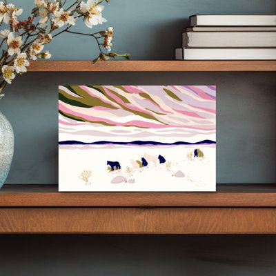 Contemporary Art Colorful Abstract Contemporary Horse Wolf Landscape Sunset Wall Art by Julie Lesouef - Wrapped Canvas Print