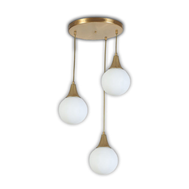 Luminaire suspendu sphère en métal à hauteur réglable avec capuchon en verre, Blanc, 3