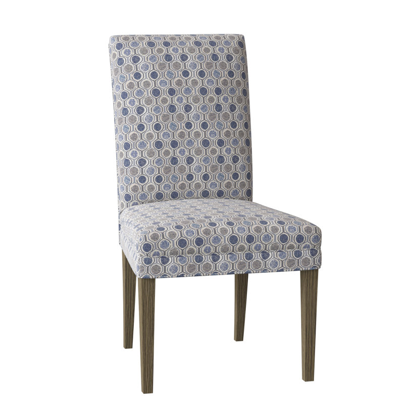 Chaise parsons rembourrée à dossier solide, Bleu fumé performance multicolore, Noyer foncé
