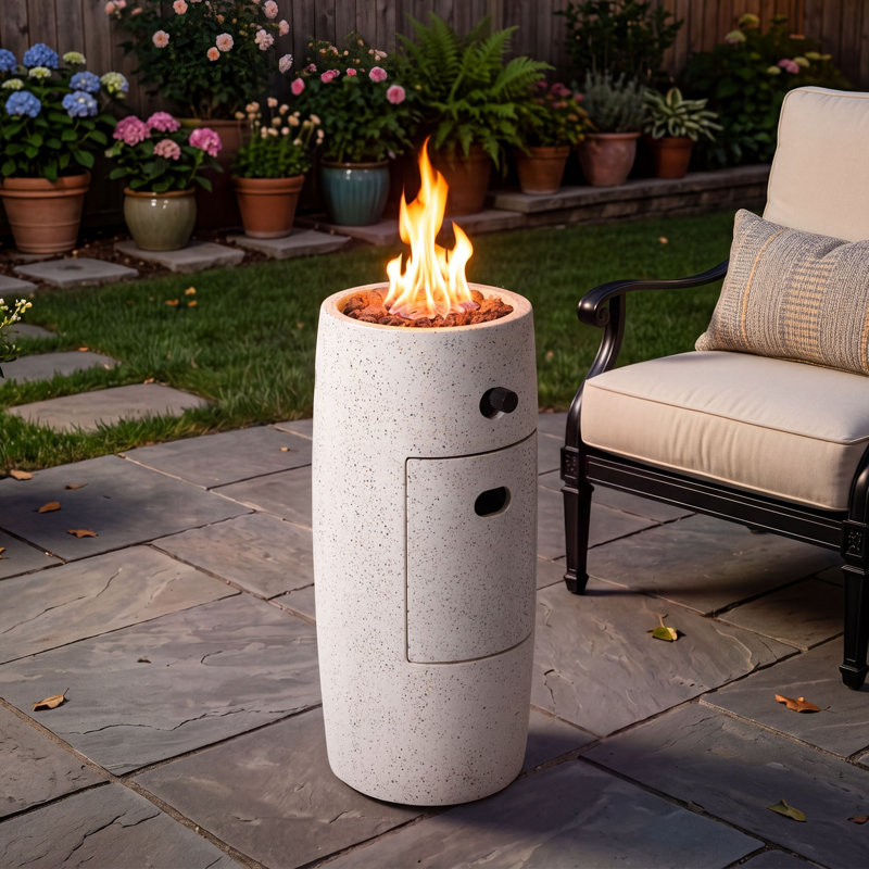 11" Round Concrete Propane Smokeless Fire Column, Beige