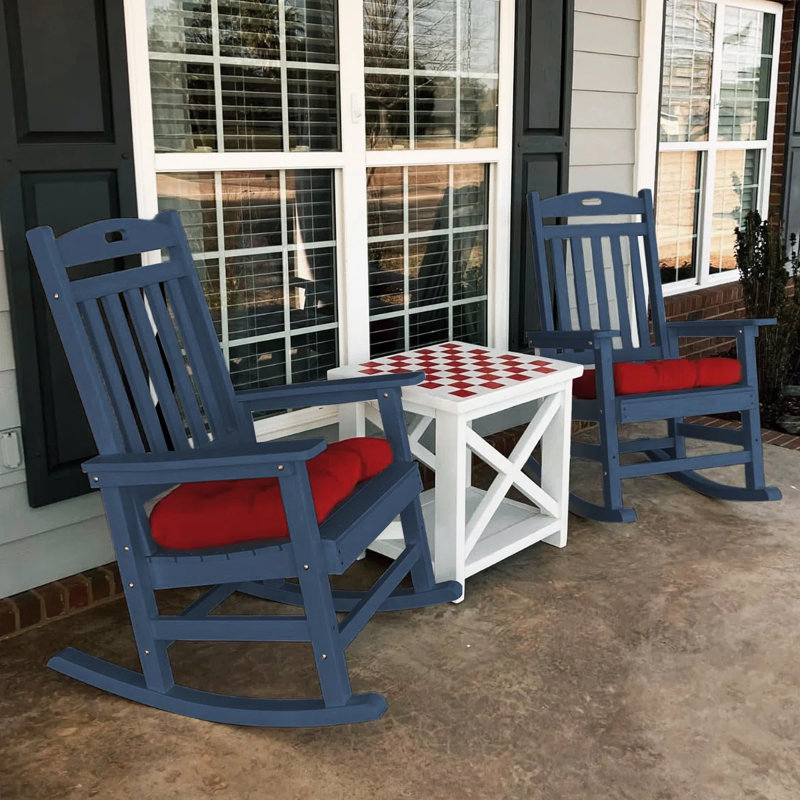 Outdoor Adirondack Rocking Chair HIPS All Weather Oversized Plastic Patio Chair Rocker（Set Of 2）, Navy