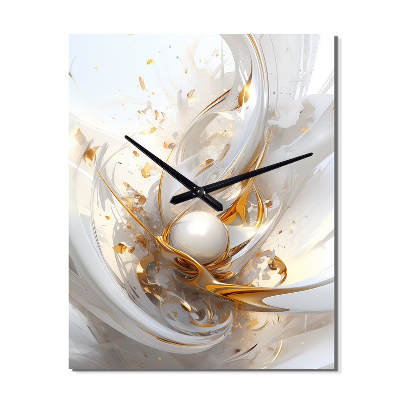 Horloge murale Fractal Gold Sphere On White II - Fractals, H 28 po x l 12 po x P 1 po
