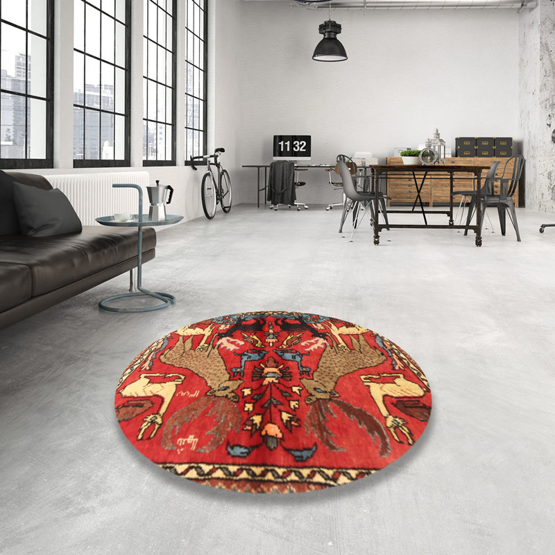 Tapis rouge/vert traditionnel Wiltsie, Rond 5 pi