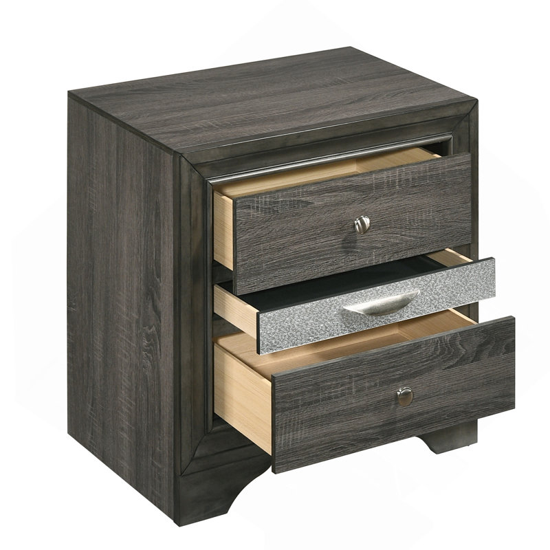 Grey 3-Drawer Nightstand