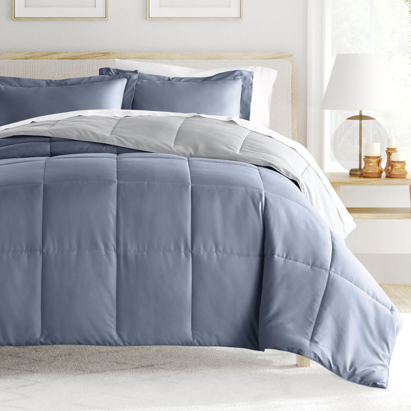 Twin Stone and Light Gray Reversible Down Alternative Comforter Set