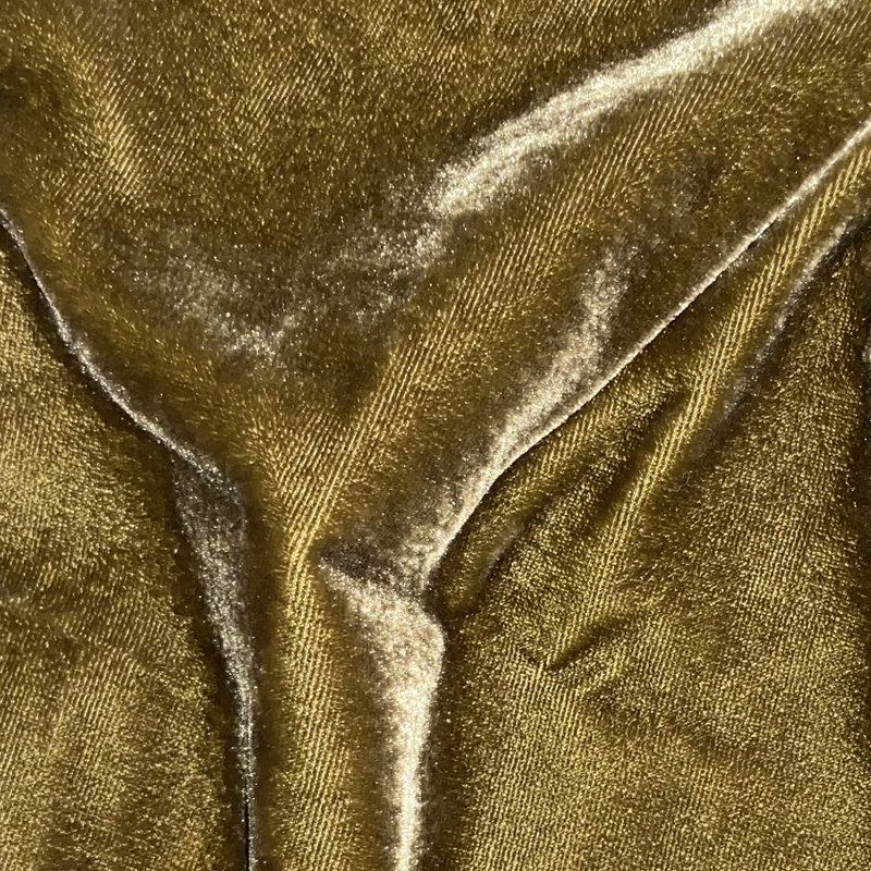 Queen Green Ochre Faux Silk Velvet Ruffled Bed Skirt