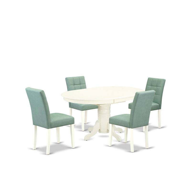 Ensemble de table de salle à manger 5 pièces comprenant une table et 4 chaises en tissu de polyester vert saule, blanc lin
