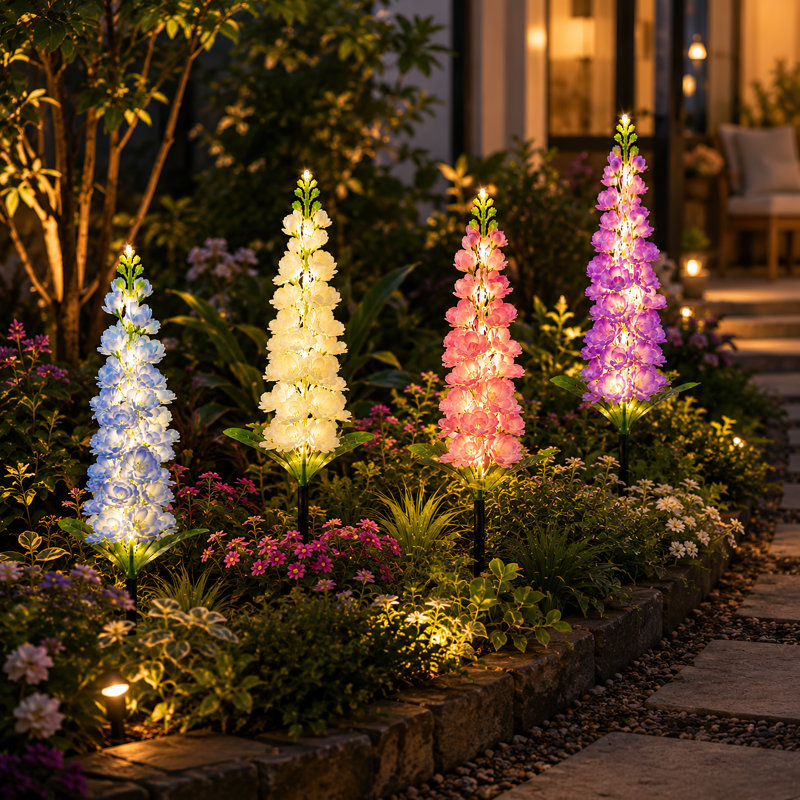 4 Pack Solar Delphinium Flower Stake Lights