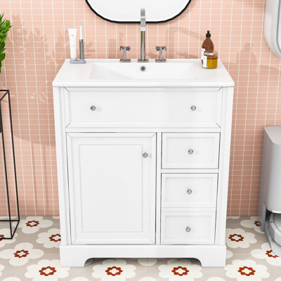Armoire de meuble-lavabo 24 po avec lavabo en céramique, 2 tiroirs et porte à fermeture en douceur