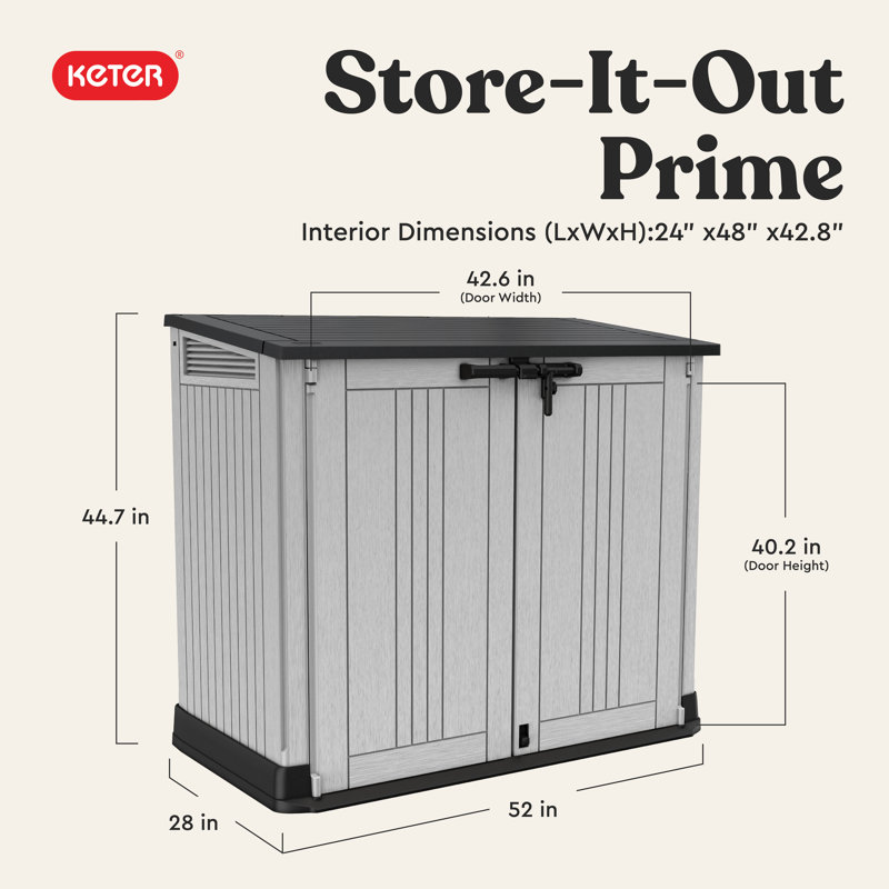 Keter Store It Out Prime Durable Resin Outdoor Storage Shed With Floor and Double Doors for Garden Patio Furniture and Tools