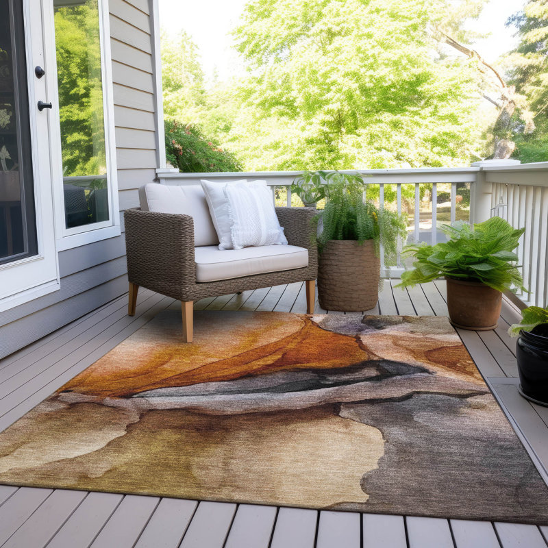 Machine Washable Indoor/Outdoor Xhevrie Paprika Rug, Rectangle 9' x 12'