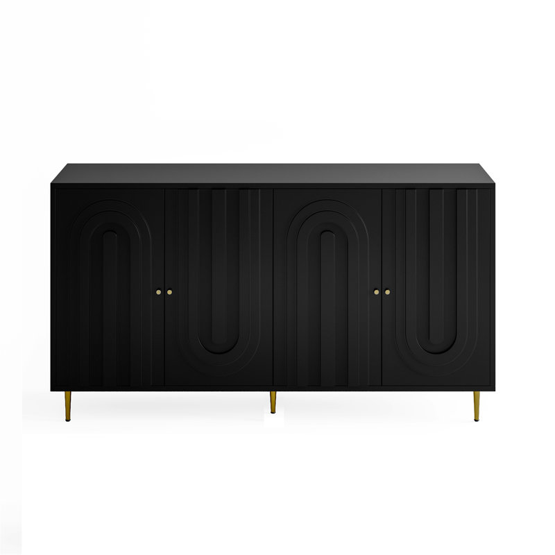Buffet moderne moderne laqué noir avec 4 portes et armoire de rangement Buffet