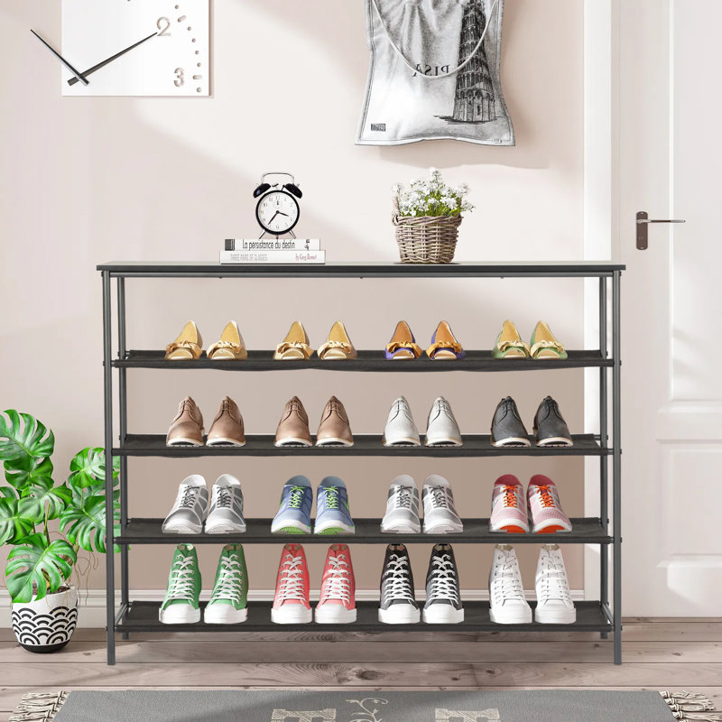 Range-chaussures Range-chaussures à 5 niveaux avec structure en acier et plateau en bois aggloméré, tissu imperméable pour le placard, porte-chaussures réglable