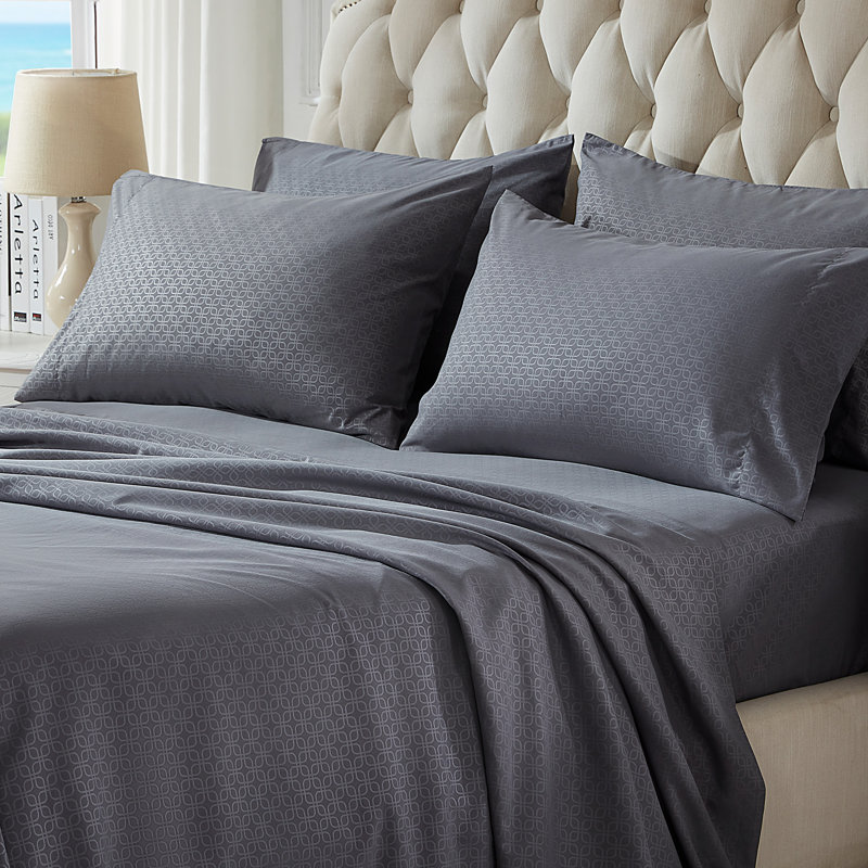 Geometric Embossed Sheet Set, Gray, Twin Sheet Set with 1 Pillowcase