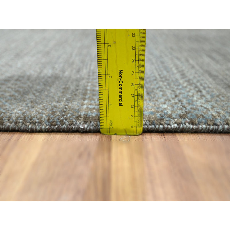 2'x3' Cedar Brown Modern Grass Design Hand Knotted Natural Wool Mat Rug G76441