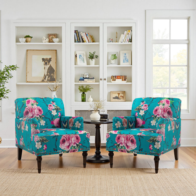 Chaise avec accoudoirs en mélange de coton Iliana, Pink Floral Linen