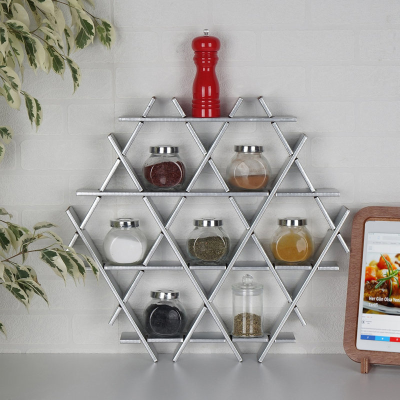 Aaliyha 4 Piece Hexagon Accent Shelf, 20.47" H x 18.9" W x 2.76" D, Silver