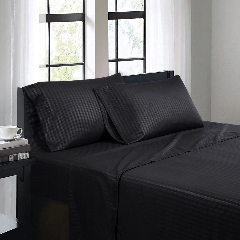 Ensemble de draps 4 pièces Bibb Home, Ensemble de draps pour lit simple avec 1 taie d'or, Noir