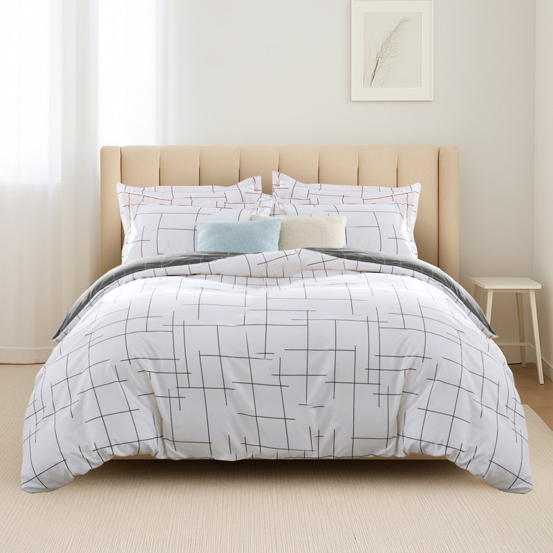 Soft Microfiber Printed Duvet Cover Set with Pillowcases, King Duvet Cover + 2 Standard Pillowcases, Tile Patren