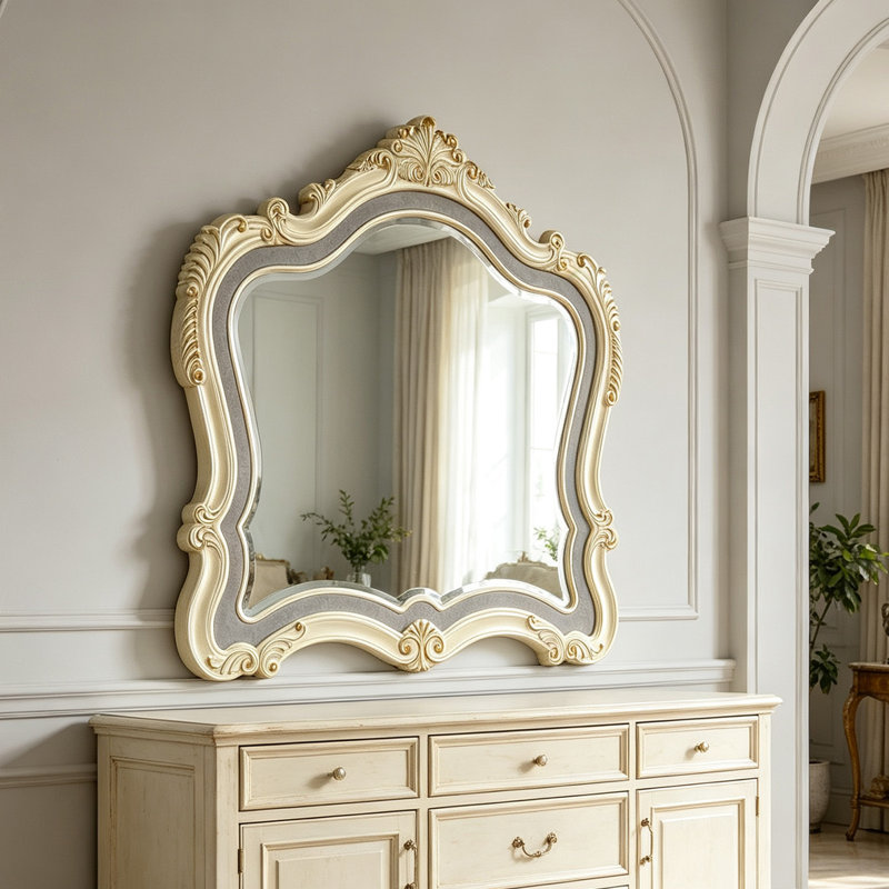 Miroir de coiffeuse décoratif en bois massif sculpté, style européen doré, 45 pouces