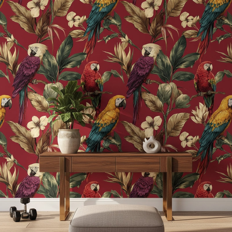 Papier peint floral perroquet tropical