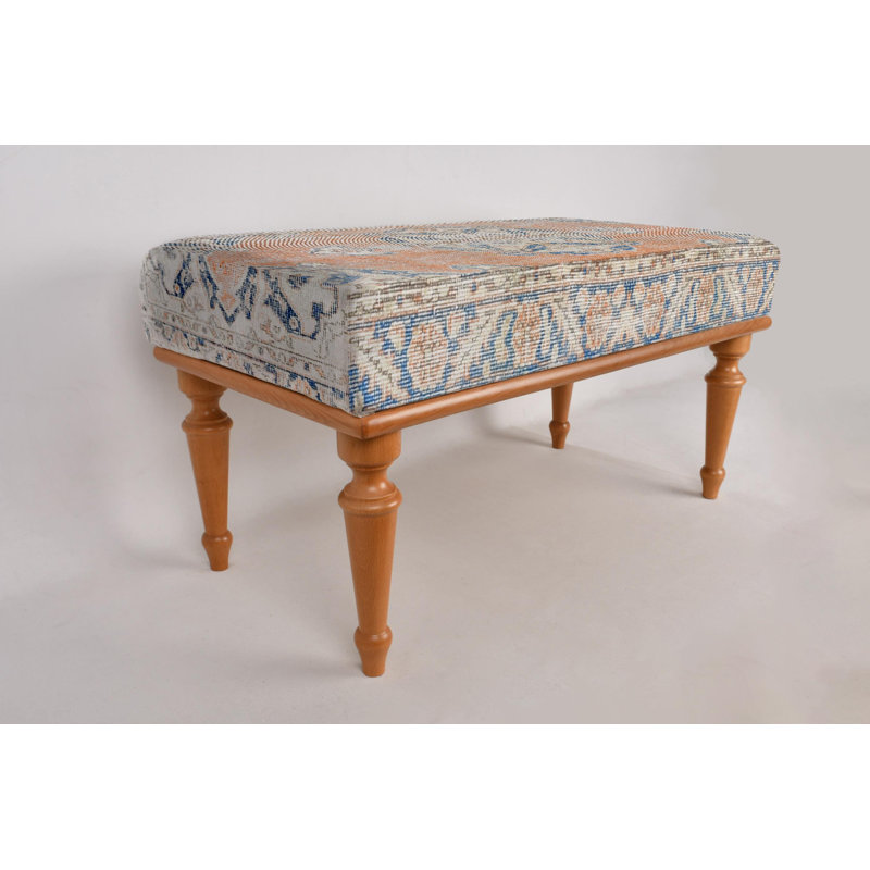 Cotton Upholstered Bench, Black, 45cm H x 90cm W x 45cm D