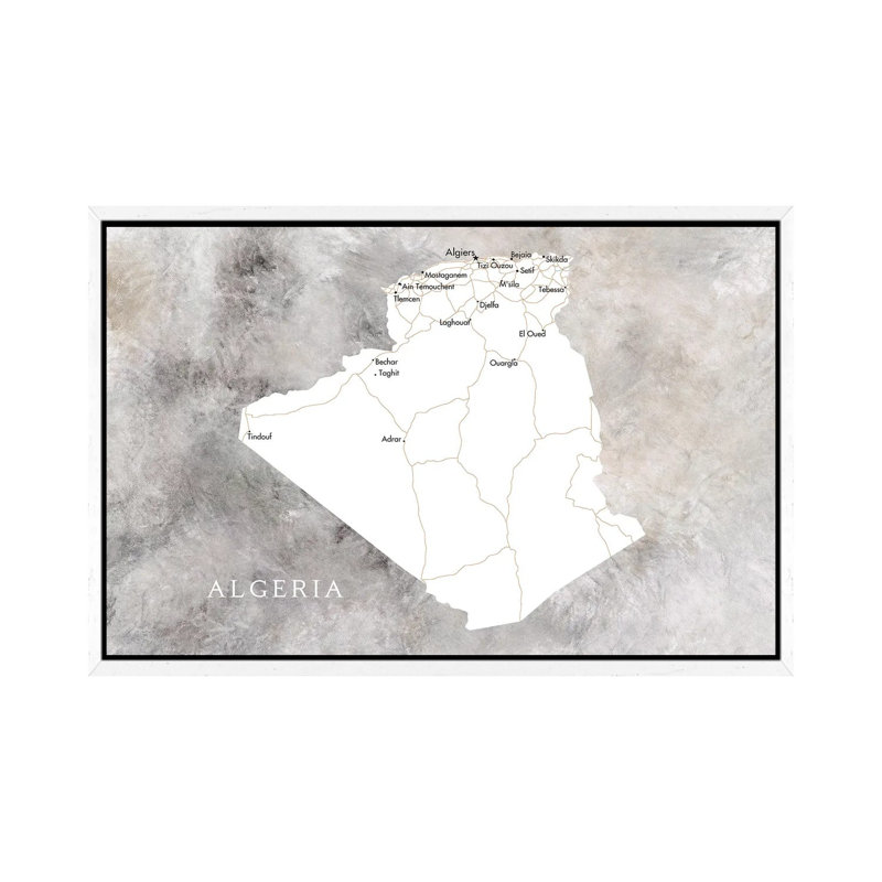 Map Of Algeria by Blursbyai - Gallery-Wrapped Canvas Giclée on Canvas, 66.04 cm H x 45.72 cm W, White Framed
