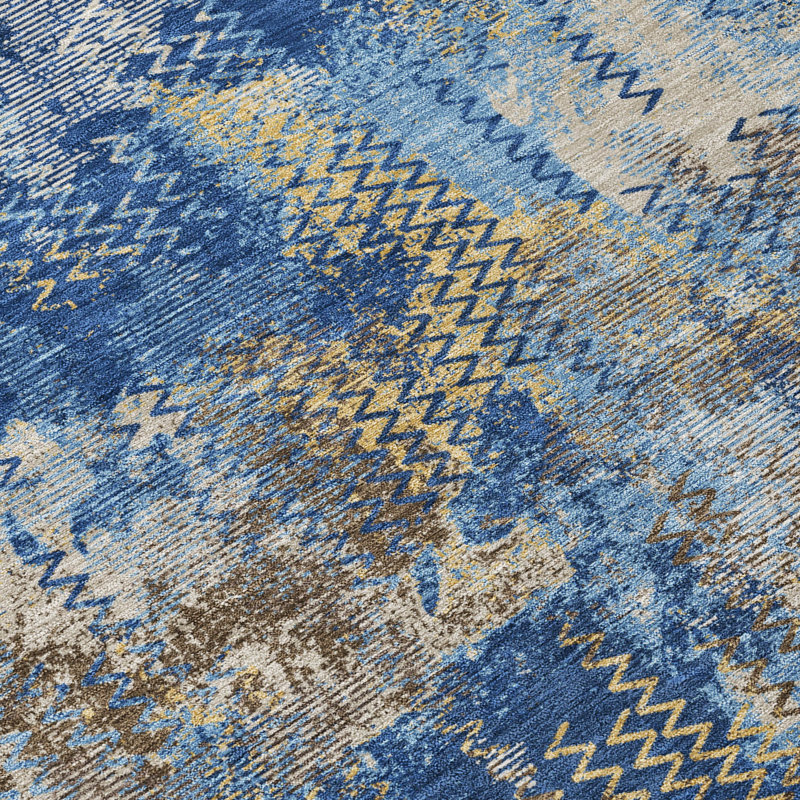 Machine Washable Indoor/Outdoor Chantille ACN2790 Abstract Rug, 3' x 5', Navy