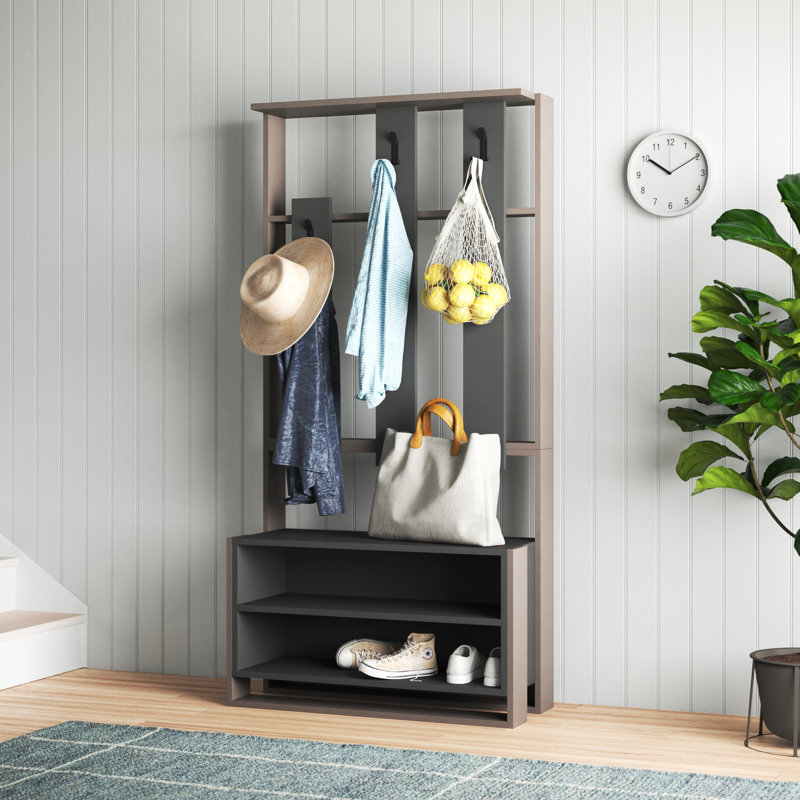 Cannes Hall Tree 90cm Wide with Bench and Shoe Storage, Light Mocha/Anthracite