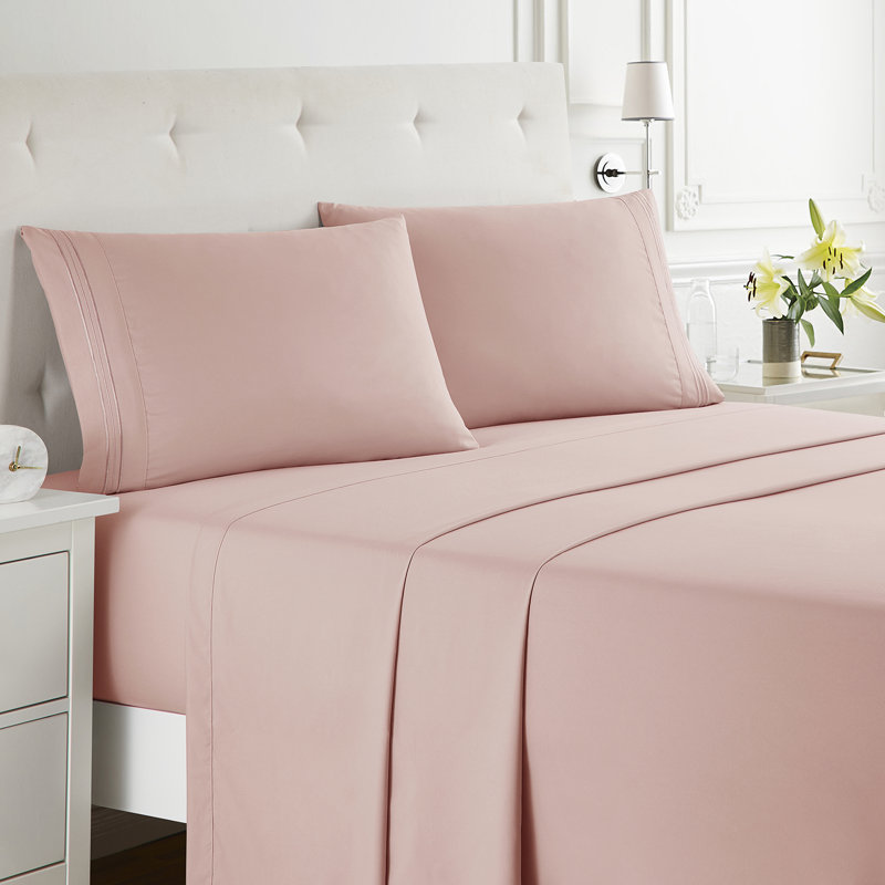  Ensemble de draps double brossé de luxe pour hôtel avec draps et taies d'oreiller très doux, Grand, Pêche / beige