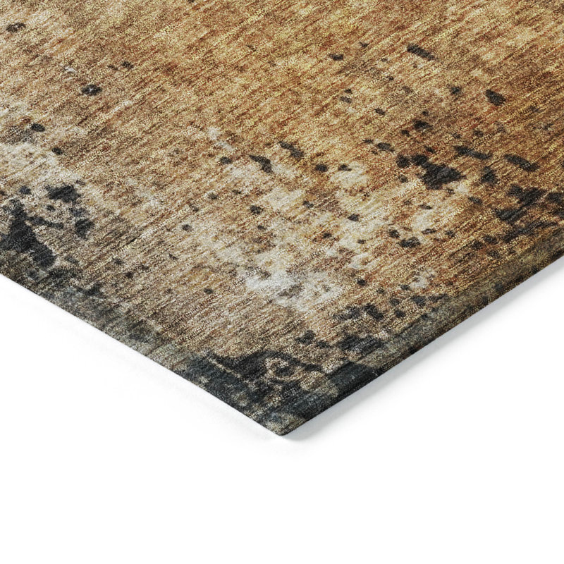Copper and Black Abstract Washable Indoor/Outdoor Rug