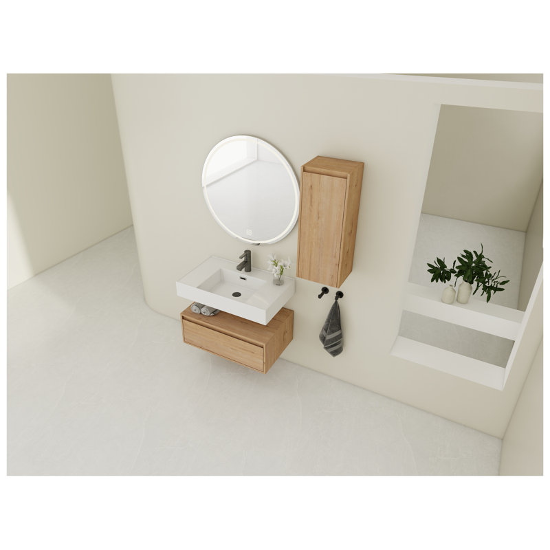 Meuble-lavabo mural 30 po avec lavabo en résine imitation chêne, Center