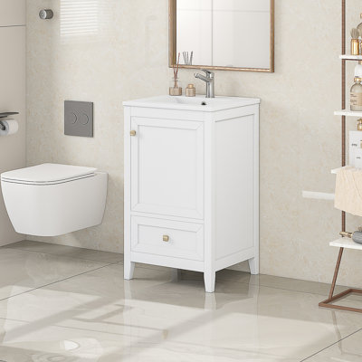 【20 Inch White Bathroom Vanity】– Sink Cabinet With Soft-close Door, Storage Rack & Drawer (solid Wood & Mdf)