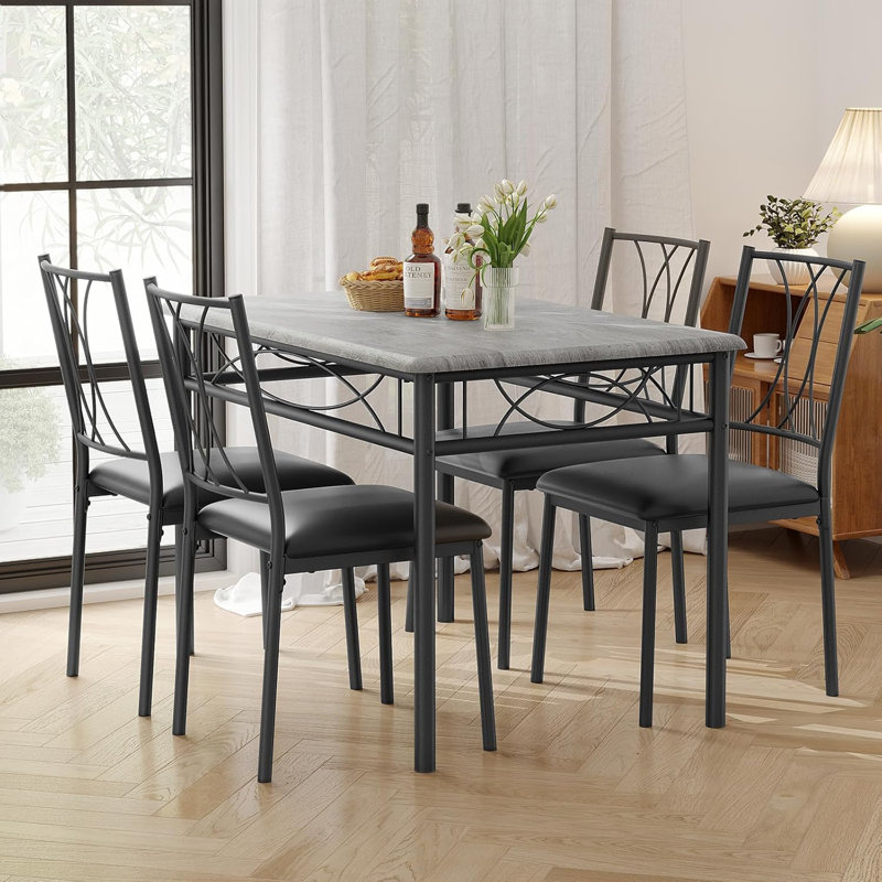 5-Piece Dining Room Table Set Kitchen Table for 4, Wooden Kitchen Table and 4 Wood Chairs/Upholstered Chairs, MDF/Brown