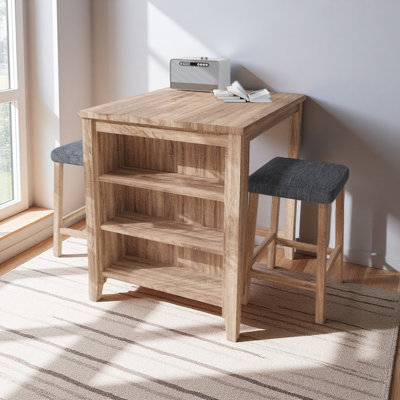 36"W Oak Finish 3-PC Counter Height Table Set