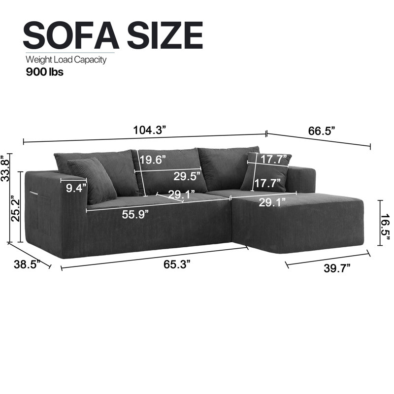 Canapé modulaire en L de Boneless Latitude Run®, Noir, noir, noir, noir
