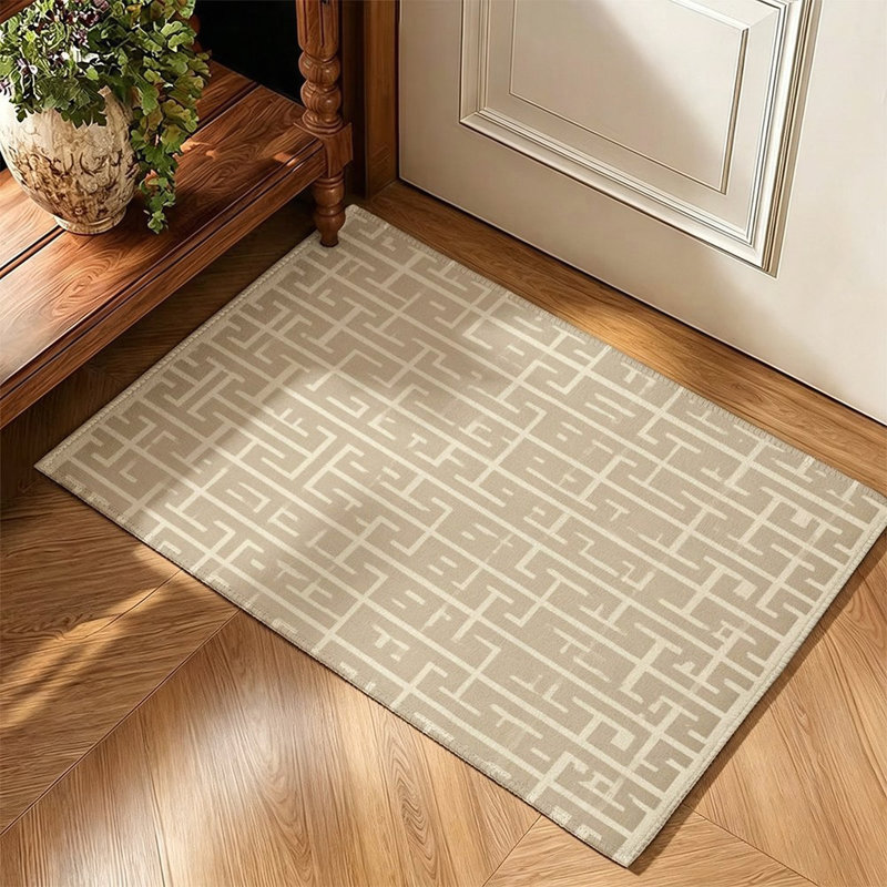 47 x 31 in Faux Brick Print Throw Rug, Modern Minimalist Beige