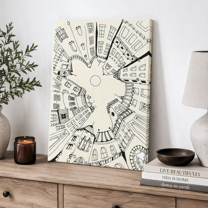 Circular City Architecture, dessin au trait, images de bureau, impression sur toile encadrée, H 36 po x l 24 po x P 1,5 po
